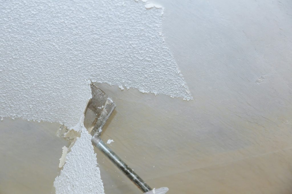 Removal old dirty popcorn ceiling wall interiors home remodeling. Popcorn Ceiling Removal